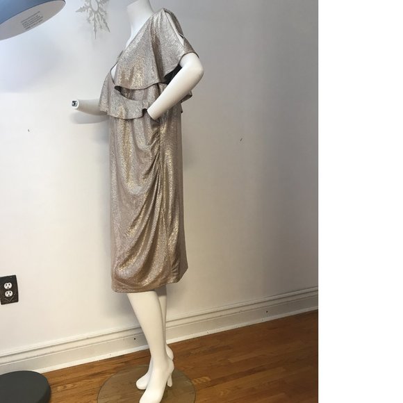 NWT Le Chateau Champagne Gold Ruffle Drape PLUS SIZE Slim Bodycon Wedding dress - Picture 5 of 6